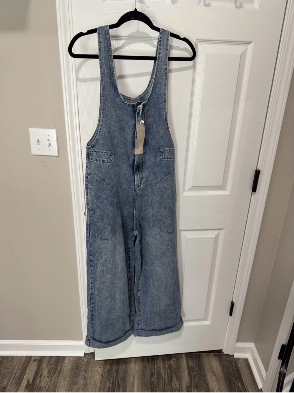 EMERY ROSE Blue Denim Wide-Leg Overalls for Women - Picture 4 of 9